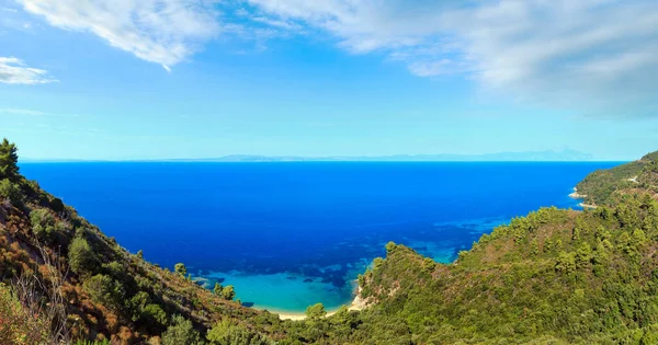 Aegean Sea Coast Landscape Mount Athos Mist Chalkidiki Greece — Stock Photo, Image