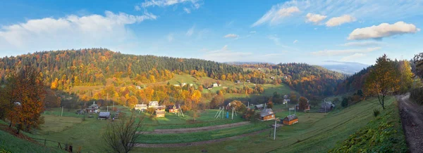 Panoramic View Autumn Mountain Village Carpathians Ukraine — Zdjęcie stockowe