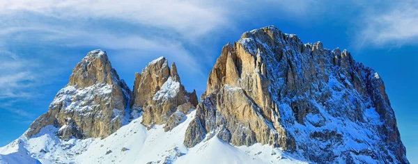 Hermoso Panorama Montaña Invierno Sella Pass Italia — Foto de Stock