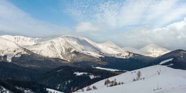 Morning Winter Snow Covered Scenery Picturesque Alp Mountain Ridge Ukraine — Stock Photo, Image
