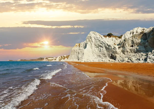 Бич Апельсиновым Песком Вид Утром Греция Кефалония Ионическое Море — стоковое фото