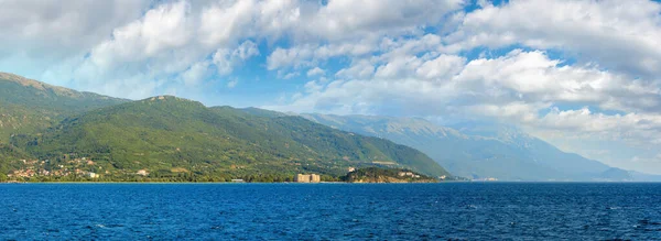 Avond Lake Ohrid Zomer Uitzicht Ohrid Stad Macedonië — Stockfoto
