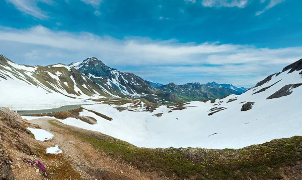 Zomer Juni Alpen Berg Kronkelende Weg Uitzicht Vanaf Hoge Alpenroute — Stockfoto