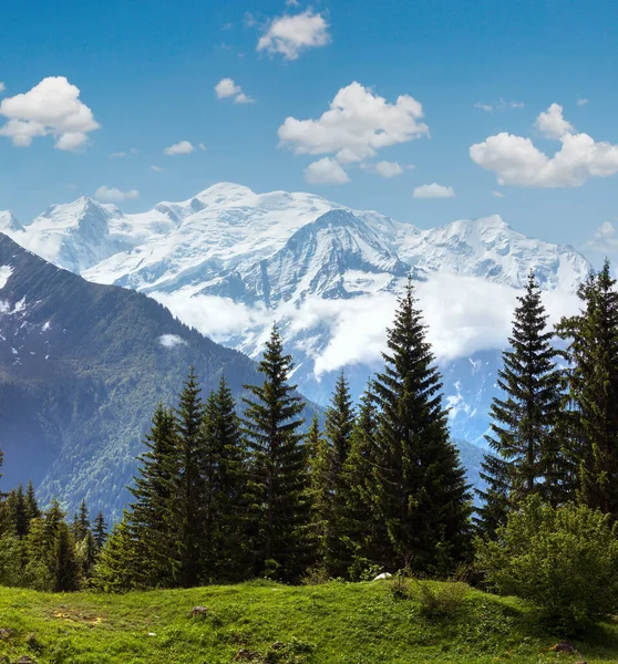 Mont Blanc Bergmassief Vallei Van Chamonix Frankrijk Uitzicht Vanaf Plaine — Stockfoto