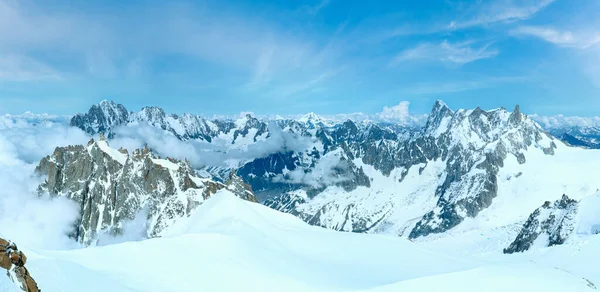 Mont Blanc Montanha Maciço Verão Panorama Vista Aiguille Midi Mount — Fotografia de Stock