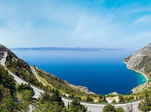 Makarska Riviera Vista Verão Costa Com Estrada Adriática Jadranska Magistrala — Fotografia de Stock