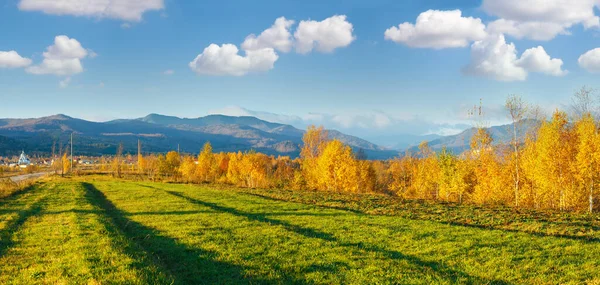 Village Morning Autumn Carpathian Mountain Ukraine Panorama — Stock Photo, Image