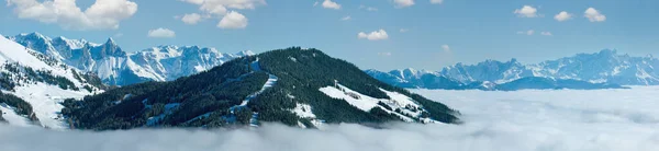 Ráno Zima Horská Krajina Mraky Pod Údolí Hochkoenig Region Rakousko — Stock fotografie