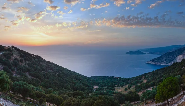 Matahari Terbenam Pemandangan Pantai Musim Panas Kefalonia Yunani Panorama — Stok Foto