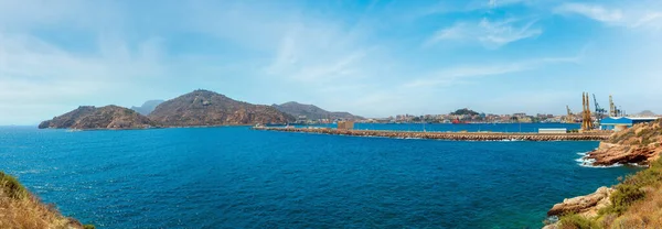 Porto Baía Cartagena Vista Costeira Verão Com Guindaste Terminal Transporte — Fotografia de Stock