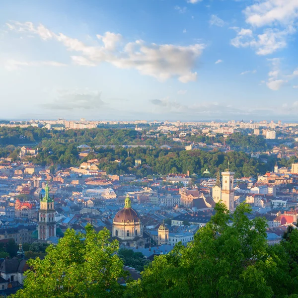 Morgon Centrala Delen Lviv City Ukraina Panorama Från High Castle — Stockfoto