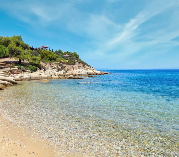 Güzel Yaz Ege Denizi Kayalık Sahil Peyzaj Sithonia Yakınındaki Lagonisi — Stok fotoğraf