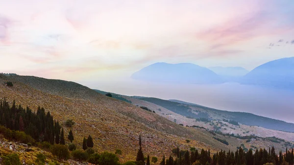Sommer Neblig Abend Von Oben Auf Das Meer Kefalonia Griechenland — Stockfoto