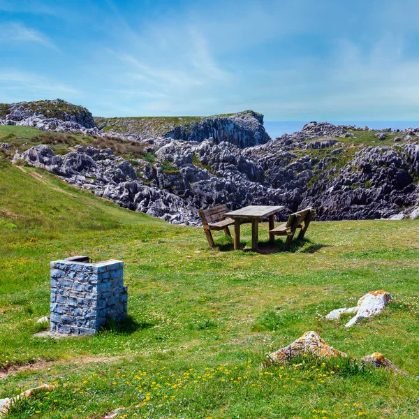 Place Rest Table Benches Summer Blossoming Coast Camango Asturias Spain — Stock Photo, Image