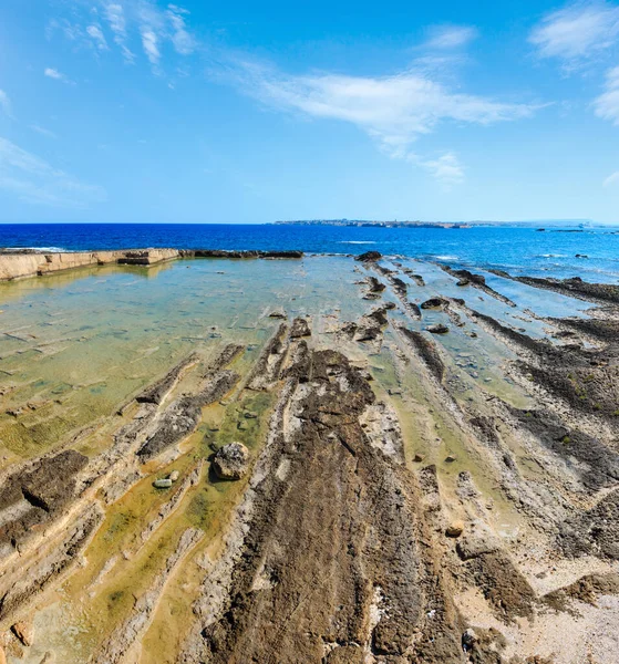 Stone Geologické Struktury Pobřeží Moře Massolivieri Léto Sicílie Itálie — Stock fotografie