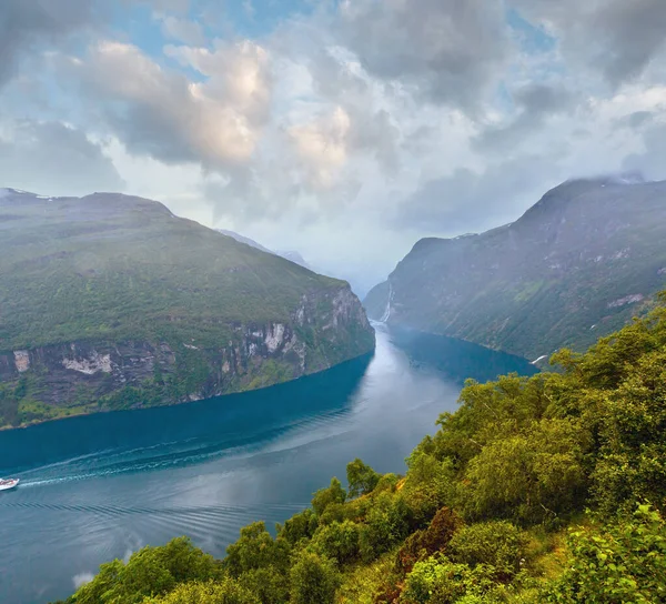 Geiranger Fjord Norge Cascada Vista Siete Hermanas Desde Arriba — Foto de Stock