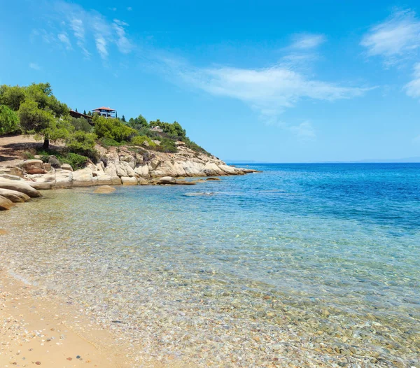 Güzel Yaz Ege Denizi Kayalık Sahil Peyzaj Sithonia Yakınındaki Lagonisi — Stok fotoğraf