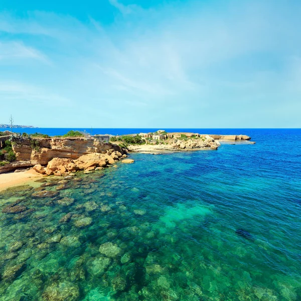Spiaggia Massolivieri Plaj Yaz Deniz Manzara Siracusa Sicilya Talya Nsanlar — Stok fotoğraf