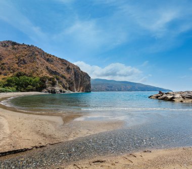 Güzel Tiren Denizi kıyı şeridi manzara. Cilento ve Vallo di Diano Milli Parkı, Salerno, İtalya