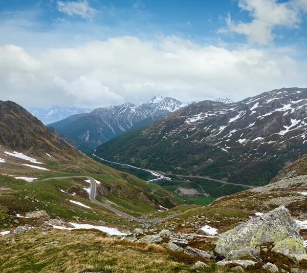 Wielki Święty Bernard Przełęcz Letni Krajobraz Znajduje Się Szwajcarii Kantonie — Zdjęcie stockowe