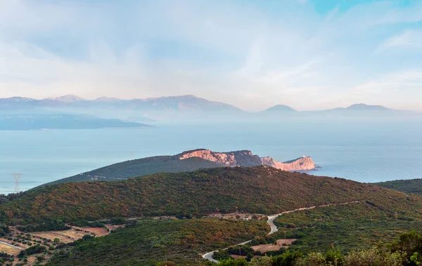 Evening Sunset South Cape Lefkas Island Lighthouse Panorama Lefkada Greece — Stock Photo, Image