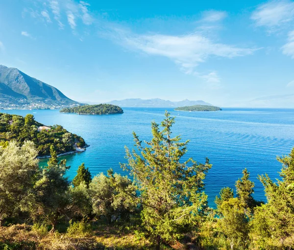 Beautiful Hazy Summer Lefkada Coastline Landscape Nydri Greece Ionian Sea — Stock Photo, Image