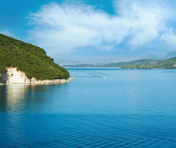 Hazy Summer Lefkada Coastline Landscape Nydri Greece — Stock Photo, Image