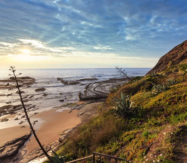 stock image Natural amphitheater (stony curves) on Carriagem beach at low tide (Aljezur, Algarve, Portugal).