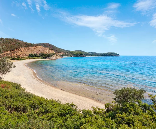 Letní Krajina Pobřeží Egejského Moře Písčitou Pláží Divoké Táboření Sithonia — Stock fotografie