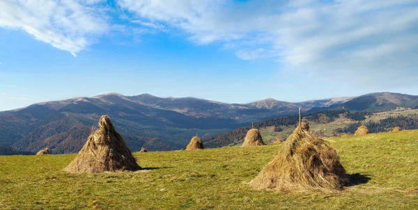 カルパティア山 ウクライナの美しい秋の高原の干し草の山 — ストック写真