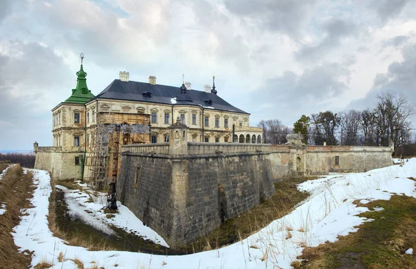 Spring Panorama View Old Pidhirtsi Castle Ukraine Lvivska Region Built — Foto Stock