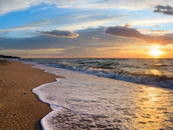 Mar Pôr Sol Surf Grande Onda Break Costa Arenosa — Fotografia de Stock