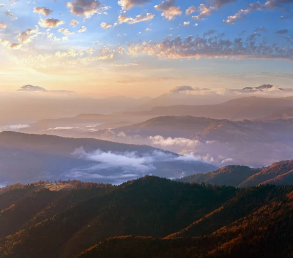 早上雾山的秋景 喀尔巴阡 乌克兰 — 图库照片