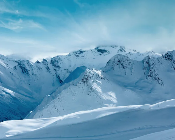 Vinter Silvretta Alperna Landskap Med Ski Spår Tyrolen Österrike — Stockfoto