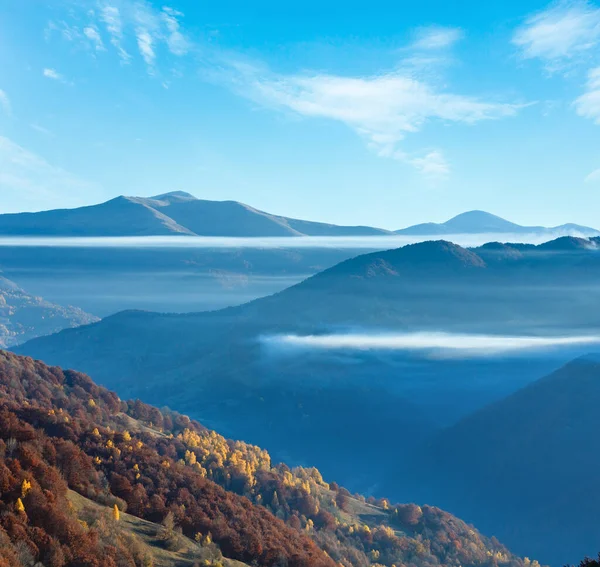 Színes Erdő Őszi Lejtőn Felhők Között Csúcsok — Stock Fotó