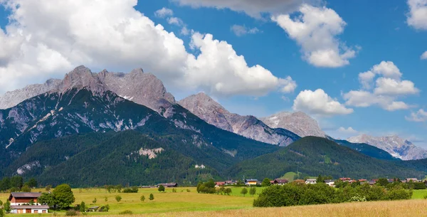 Горная Страна Альпы Спокойная Летняя Панорама Австрия Окраина Деревни Госау — стоковое фото