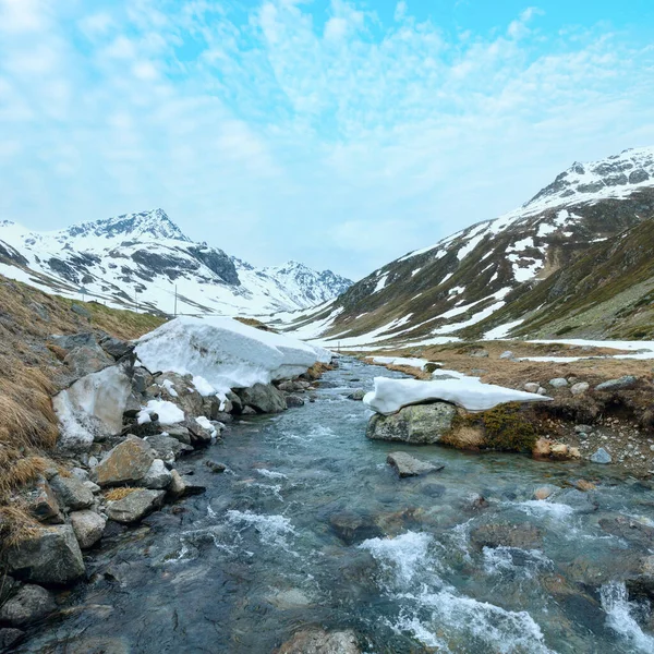 Paisagem Montanha Verão Com Rio Fluela Pass Suíça — Fotografia de Stock