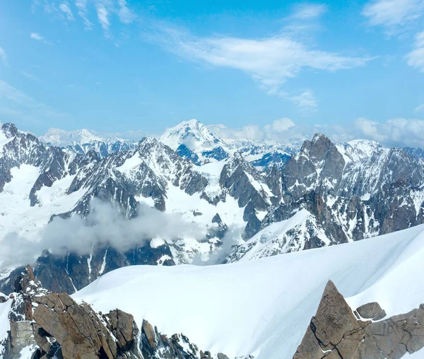 Masyw Górski Mont Blanc Lato Widok Góry Aiguille Midi Francja — Zdjęcie stockowe