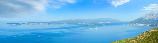 Morgon Sommaren Panorama Över Korcula Kroatien Och Små Öar Front — Stockfoto