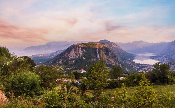 Boce Kotorské Letní Ráno Panorama Nahoru Město Kotor Černá Hora — Stock fotografie