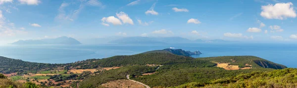 莱夫卡斯岛南角和灯塔全景 希腊莱夫卡达 爱奥尼亚海 从上看 — 图库照片