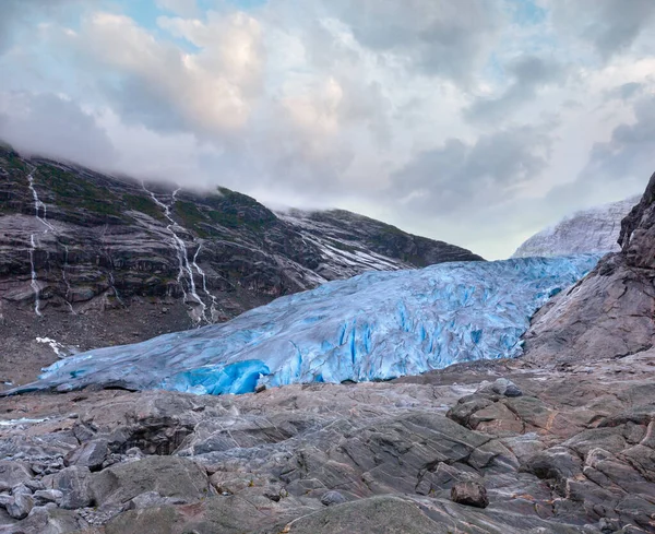 Sommaren Molnigt Visa Till Nigardsbreen Glaciären Norge — Stockfoto