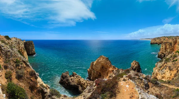 Océano Atlántico Verano Costa Rocosa Vista Ponta Piedade Lagos Algarve —  Fotos de Stock