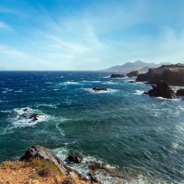 Atlantského Oceánu Skalnaté Pobřeží Scenérie Zamlžené Bouřlivé Počasí Costa Blanca — Stock fotografie