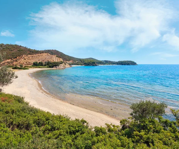 Summer Aegean Sea Coast Landscape Sandy Beach Wild Camping Sithonia — Stock Photo, Image