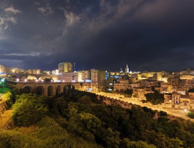 Night old medieval Ragusa famos Sicilian town view (Sicily, Italy). City lights of famous touristic destination. Unesco world heritage site. clipart