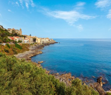 Cefalu eski güzel kasaba kıyı görünümü, Palermo bölge, Sicilya, İtalya.