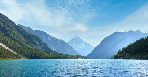 Plansee Lago Verano Panorama Con Nieve Cima Del Monte Austria —  Fotos de Stock