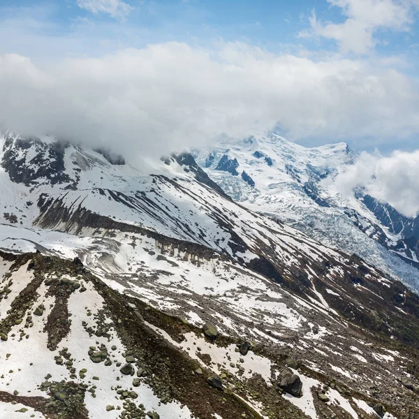 Mont Blanc Macizo Montaña Rocosa Vista Verano Desde Teleférico Aiguille —  Fotos de Stock