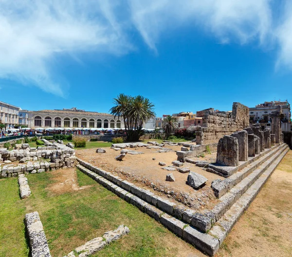 Ruiny Świątyni Apollina Starożytne Greckie Zabytki Wyspie Ortygia Mieście Syrakuzy — Zdjęcie stockowe